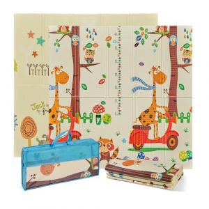MS Trendy Tapis de jeu pour b&eacute;b&eacute; 120 x 120 cm &ndash; Tapis double face hautement rembourr&eacute; (1 cm d'&eacute;paisseur), pliable et avec sac de transport (Tigre/Girafe, 120 * 120) (SLEEP & PLAY, neuf)