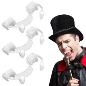 AEKZOX 3 pièces Dent de Vampire Halloween, Canine de Vampire Retractable Crocs de Vampire, Dent de Vampire, Réutilisables Fausses Dents Vampire, Dents Vampire (HANGYUSHANGMAO01, neuf)