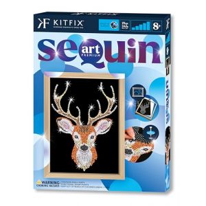 Kitfix - Sequin Art T&ecirc;te de cerf avec cadre en bois - 27 x 36 cm - Sequin Art Blue Premium - Image &agrave; paillettes - Kit de cr&eacute;ation pour adolescents, adultes et enfants de plus de 8 ans - 1933 (Kitfix, neuf)