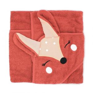 Serviette de bain &agrave; capuche 100 % coton bio pour b&eacute;b&eacute; dans d'adorables motifs d'animaux | Super douce, &eacute;paisse, chaude et absorbante | Certifi&eacute;e OEKO-TEX et lavable en machine | 75 cm x 75 cm (renard (Ana Wiz EU, neuf)