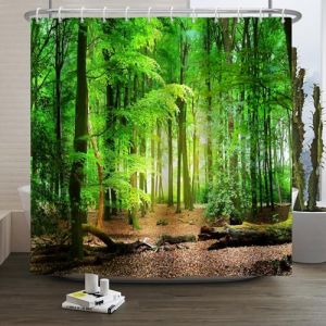 Xiaoterna Rideau de Douche Printemps Paysage de la Nature Rideau de Douche Paysage 3D Forêt de feuillus Rideau de Douche forêt Tropicale Tissu imperméable et Lavable en Machine 120x200cm (Xiaoterna Store, neuf)