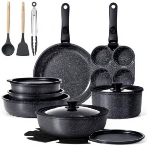 Set de casseroles GiPP avec poign&eacute;e amovible, set de 21 po&ecirc;les avec rev&ecirc;tement antiadh&eacute;sif en c&eacute;ramique, casseroles &agrave; induction, r&eacute;sistantes au four, adapt&eacute;es &agrave; tous les types de cuisini&egrave;res (GiPP&reg;Direct EU, neuf)