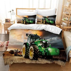 PQCXXA Housse de Couette Tracteur 220x240cm Parure de Lit 2 Personnes 3 Pi&egrave;ces Vert Tracteur Housse de Couette avec 2 Taies d'oreiller 65x65 cm,pour Enfant Adolescents (WEIWEUNIT, neuf)
