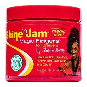 Ampro Shine-n-Jam Magic Fingers Gel for Braids - Provides Firm Hold with Non-Greasy Shine - Strengthens Hair with Silk Proteins - Works on Any Hair Texture to Create Multiple Styles - 454 g (YDBCM, neuf)