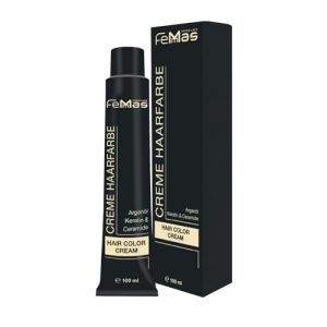 FemMas teinture pour cheveux Blond moyen cendr&eacute; 7.1 I Cr&egrave;me colorante professionnelle &agrave; l'huile d'argan, k&eacute;ratine et c&eacute;ramides I Coloration permanente ou teinture pour des r&eacute;sultats durables I 100 ml (Femmas, neuf)