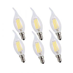 ENGEYA Ampoule LED Filament 4W, Forme Flamme, Ampoule E14 Petite Vis Edison, Equivalent 40W, Blanc Froid 6000K/400 Lumens,AC 220-240V, Non Dimmable, Lot de 6 (Engeya, neuf)