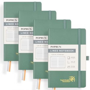 POPRUN Carnet de notes ligné A5 Paquet de 4, Couverture rigide, Papier 120 g/m², 128 Pages Numérotées, Étiquettes Autocollantes et 8 Feuilles Détachables, Vert minuit (Time Works Wonders, neuf)