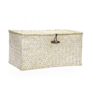 IGNPION Panier de rangement rectangulaire en jonc de mer avec couvercle – Panier de bureau en osier tissé pour salle de bain, panier de rangement décoratif pour salon – Panier de rangement (IGNPION EU, neuf)