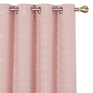 Deconovo Oeillets Rideau Occultant avec Motif Lot de 2 Isolant Thermique Anti Froid Motif pour Rideaux de Chambre Décoration Rose Corail, 117x138 CM (Deconovo-Home, neuf)