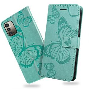DENDICO Coque pour Nokia G21 / Nokia G11, Papillon Imprim&eacute; Housse en Cuir PU Magn&eacute;tique Portefeuille, &Eacute;tui &agrave; Rabat pour Nokia G21 / Nokia G11, Vert (DENDICO, neuf)