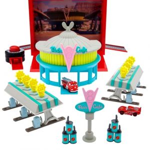 Disney Store Official Pixar Boîte de Jeu transportable Cars, café V8 de Flo, 13 pièces, avec Flash et Red, Mallette en Forme de boîte à Outils, Autocollants et Plus, à partir de 3 Ans (Disney Store FR, neuf)