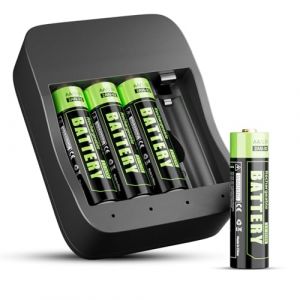 Coolifepro AA/AAA Chargeur Rapide avec 4 Piles au Lithium Rechargeables de 1,5 V, Chargeur USB avec Indicateur LED, Compatible avec de Nombreuses Marques de Piles Rechargeables (MAUI BLXO LTD, neuf)