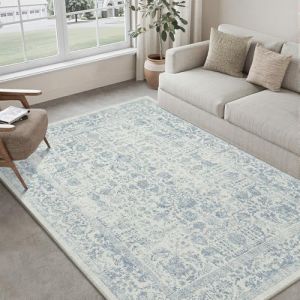 HUGEAR Bleu Tapis De Salon Lavable en Machine Tapis Chambre Adulte Grand Tapis Salon 150x210cm Doux Vintage Descente de Lit AntidéRapant Decoration Chambrel Manger (RONGBEN, neuf)