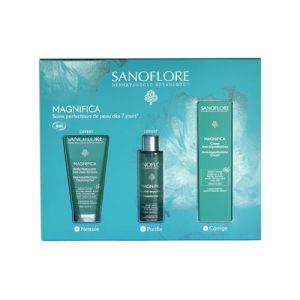 SANOFLORE MAGNIFICA Coffret Soin Anti-Imperfections Bio - Edition Limitée - Routine 3 Étapes Gelée Nettoyante 50ml Offerte+Aqua Purifiante 50ml Offerte+Crème Correctrice 40ml - Idée cadeau Femme Noël (SANOFLORE, neuf)