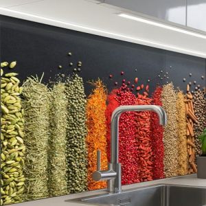 KitchenYeah&copy; Credence Cuisine Adhesive 60x80 cm Protege Mur Revetement Mural Adhesif Parement Interieur &Agrave; Coller Plaque Plastique Rigide &Eacute;pices - Herbes - Bandes - Arc-En-Ciel (KitchenYeah, neuf)