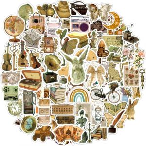 Autocollant 100 Pi&egrave;ces Vintage Stickers Aesthetic Nostalgiques Th&egrave;mes Imperm&eacute;able Vinyle R&eacute;tro Stickers D&eacute;coration pour Bullet Journal Scrapbooking Ordinateur Portable Valise Snowboard T&eacute;l&eacute;phones etc (AIRNOGO GmbH, neuf)