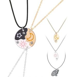 Zeayebsr 3 Pi&egrave;ces Collier d'Amiti&eacute; pour 3 Filles, Collier Best Friends pour 3 Filles, Collier pour 2 Femme Argent Noir Or, Cristal Collier Soleil Lune Pendentif pour Soeur Friend Cadeau Anniversaire (Zeaye, neuf)