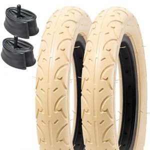 12 1/2x2 1/4 Beige Pneu de vélo 12.5x2.25 62-203 Bicyclette Pneus et 12/12.5 Pouces Chambres à air 32mm Valve Schrader, Convient pour 12.5x2.2/2.25/2.3 Enfants/Brouettes/BMX/Route Pneu (2PCS) (FENGCANYU, neuf)