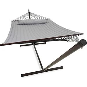 Vita5 Hamac sur Pied 2 Places avec Coussin, Hamacs Double Portable, Support Solide en Acier rev&ecirc;tu, Charge Max de 200 Kg, Hauteur R&eacute;glable &agrave; Cha&icirc;nes, Montage sans Outils (VITA5, neuf)
