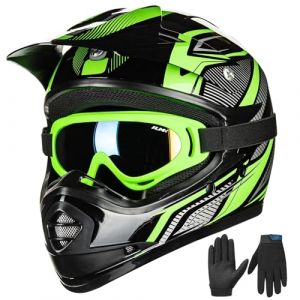 ILM Casque Moto Enfant Motocross Cycliste pour Garçon et Fille avec Goggle Gants VTT ATV Off Road ECE B07,Noir Vert,Jeune-S (ilovemotor, neuf)