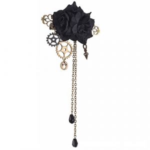 Broche steampunk en forme de fleur gothique pour femme - Pince &agrave; cheveux steampunk - Barrettes gothiques - Broche pour coiffe de mari&eacute;e (rRrrRR, neuf)