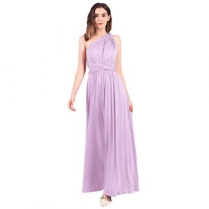 ABEHIK Femme Robe Chic de Soirée en V-col Dress d’Eté sans Manche Longue Robe Rouge Longue de Demoiselle d'honneur Cocktail Mariage Aniversaire Couleur Unie Infinity Dress Violet Clair XS (ZEYANG, neuf)