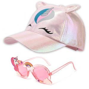 JYNVO Licorne Casquette Lunettes de Soleil Enfants Fille, Réglable Casquette de Baseball Chapeau de Sport Lunettes de Soleil Polarisées Été Accessoires pour Fille Mouvement du Quotidien Cadeaux (ROBFLOR MARKET CARS, neuf)