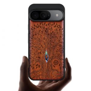 Carveit Etui pour Pixel 9 Coque [Gravure en Bois et Incrustation de Coquille] &OElig;uvre d'art Unique Compatible avec Google Pixel 9 &Eacute;tui (Ros&eacute;-Arbre de la Vie) (Carveit Art, neuf)