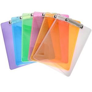 Lot de 6 porte-blocs A4 en plastique transparent avec pince en m&eacute;tal caoutchout&eacute;, porte-bloc color&eacute; durable assorti pour &eacute;criture, m&eacute;mo, document, porte-bloc en plastique, design de r&egrave;gle (BSCLAIRE LTD, neuf)