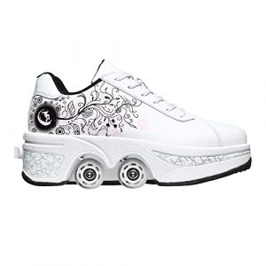 Rollers Skate Shoes Chaussures à roulettes Chaussures de skateboard réglables avec roulettes pour femme (39, rose blanc) (LiDe Technolojy, neuf)