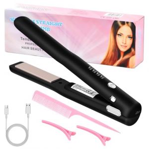 Fer &agrave; Lisser Voyage Sans Fil 2 En 1, Fer &agrave; Lisser et &agrave; Boucler Sans Fil, Mini Lisseur de Voyage Portable, Lisseur Cheveux Sans Fil Mini, Portable Mini Lisseur pour les Voyages, 4 Modes de Chauffage (chivalral, neuf)