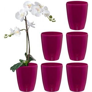 Santino ORCHIDEA Lot de 6 Pots à Orchidée avec Système de Mèche et Indicateur de Niveau d'eau (Diamètre: 15 cm, 2 L, Mauve) (Gartenlux, neuf)