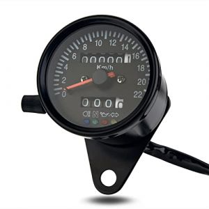 Shkalacar Moto Compteur De Vitesse,Compteur de Vitesse mécanique pour Moto Cafe Racer rétro personnalisé avec indicateur LED odomètre 220 km/h (RaiJun, neuf)