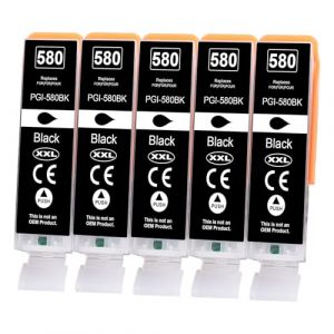 Yowell PGI-580XXL PGBK Lot de 5 cartouches d'encre compatibles avec Canon 580 PGBK Noir Pour Canon Pixma TR8550 TR7550 TR8500 TS6150 TS6350 TS6250 TS6300 TS8251 TS8150 TS6151 TS9555 0 TS95 51 (5 noirs (ZHCYMM, neuf)