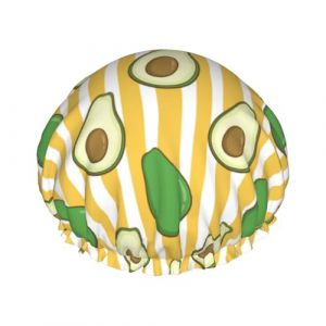 Bonnet de douche pour douche &ndash; Joli bonnet de douche &agrave; rayures jaunes d'avocat &ndash; Grand bonnet de douche r&eacute;utilisable et imperm&eacute;able &ndash; Bonnet de douche double couche pour femme &ndash; Bonnet de douche avec (SA-Toy, neuf)