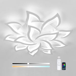 Plafonnier LED Dimmable, Moderne Luminaire Plafonnier 84W, Grand Lampe de Plafond avec T&eacute;l&eacute;commande/Application pour Salon, Chambre &agrave; Coucher, Cuisine, 3000K-6500K, 96cm, Blanc [Classe &eacute;nerg&eacute;tique E] (TVL5EdO, neuf)