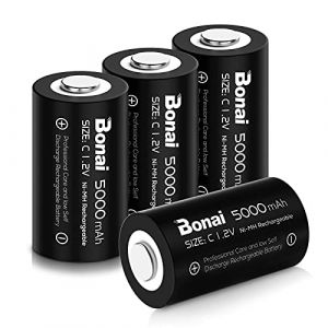 BONAI 4PCS Piles Rechargeables C 5000mAh Ni-MH 1.2V Accu, Type C Baby C LR14 Batterie Rechargeable 1200 Cycles,Faible Auto-décharge Longue Vie (4 Piles) (BONAI POWER, neuf)