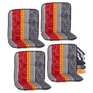 Beo Bali Lot de 4 Coussins pour Fauteuil à Dossier Bas - Lavables - Fabriqués en UE - Respirants - avec Bande de Maintien - Résistant aux UV - pour chaises de Jardin avec Ornements en Rouge/Gris (Gartenstuhl-Kissen, neuf)