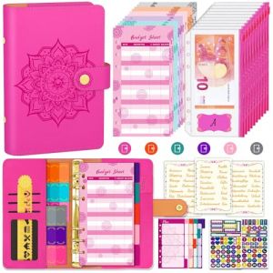 Aocii Classeur Budget Francais A6 Planner, Enveloppe - Motif Unique Carnet Set Avec Classeur, Color&eacute; Pochette Budget Depenses, Feuille ,Rose rouge (aciiker, neuf)