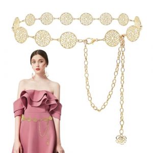 EUYKQNOI Ceinture Femme en M&eacute;tal,Ceinture Dor&eacute;e Avec Marguerite Creuse,Boucles R&eacute;glables,Ceinture Chaine,cCeinture Western Femme en M&eacute;tal Convient pour Robes,Jeans,Pulls,&eacute;l&eacute;gantes or (QSDMY, neuf)