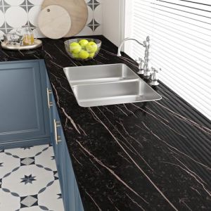 Livelynine Papier Adhesif pour Meuble Effet Marbre Noir Revêtement Plan de Travail Adhésif Cuisine Salle de Bain Imperméable Credence Adhesive pour Cuisine Marbre Rouleau Adhesif Decoratif 40CMx2M (Livelynine Euro, neuf)