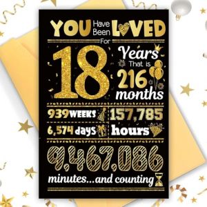 TOPWAYS Carte d'anniversaire pour 18 ans, &laquo; You Have Been Loved for 18 Years &raquo;, carte de v&oelig;ux amusante, carte d'anniversaire avec enveloppe, d&eacute;corations d'anniversaire noires et dor&eacute;es pour gar&ccedil;ons et (Topways EU, neuf)