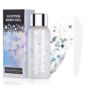 URAQT Sirène Paillettes Chunky Glitter Liquide, Paillettes Visage Paillettes Cheveux Glitter Body Gel Festival Glitter Cosmétique Visage Cheveux Ongles Maquillage Longue Durée Mousseux (Blanc) (Petit Wudong, neuf)