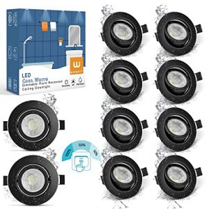 wowatt 10 &times; Spot LED Encastrable Dimmable Noir Salle de Bain, 7W Plafonnier Encastr&eacute; IP44 Blanc Froid 6000K Equivalent 70W Halog&egrave;ne Lampe de Plafond Extra Plat 700lm Spots Encastrable Orientable Rond (ZCHOM, neuf)