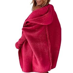 ORANDESIGNE Gilet Long Femme Hiver Cardigan Grande Taille Manches Longues Chic Tricot Grosse Maille &Eacute;l&eacute;gant Manteau Outwear D Rouge L (ORANNER EU, neuf)