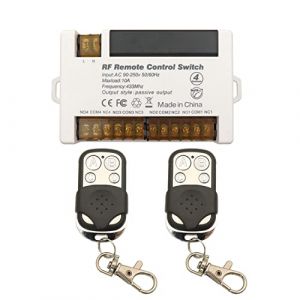 DieseRC Commutateur &agrave; distance de Relais sans Fil &agrave; 4 Canaux 433MHz T&eacute;l&eacute;commande RF AC 230 220V 10A R&eacute;cepteur de Relais avec porte-cl&eacute;s &agrave; 2 &Eacute;metteurs, Grand Terminal C&acirc;blage Facile (Wenqiashs Electronics, neuf)