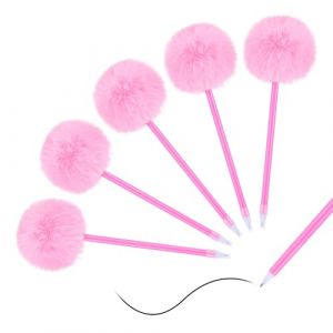 Sibba Lot de 5 stylos &agrave; bille &agrave; encre gel rose pelucheuse - Stylo &agrave; bille mignon - Encre noire - Marqueur permanent &agrave; encre gel en peluche pour bureau, Saint-Valentin (Chujia, neuf)