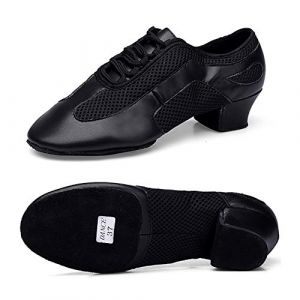 Chaussons Danse Jazz Femme PU Cuir Chaussure de Danse Salsa Latine Ballerine Gymnastique Modern Talons Confort (Webrosistol, neuf)