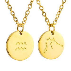 AFSTALR Zodiac Chain - Collier pendentif zodiaque or/argent/or rose I Collier zodiaque acier inoxydable femme, collier acier inoxydable femme (AFSTALR, neuf)