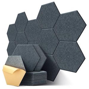 Panneaux Acoustiques Hexagone Autocollante, Lot de 12, Panneau Acoustique Haute Densité pour Mural, Porte, Plafond, Traitement Acoustique pour Home Studio, Gaming, Chambre, 30 x 26 x 0,9cm, Gris Foncé (Yingliang-Ecommerce, neuf)